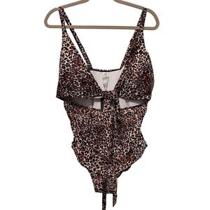 DACI Women's 18W Leopard Print One Piece Swimsuit Tie Front Cutout New